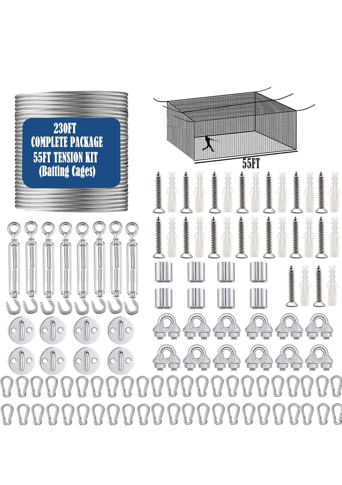 Retractable Batting Cage Netting and Cable Kit 40x12x10