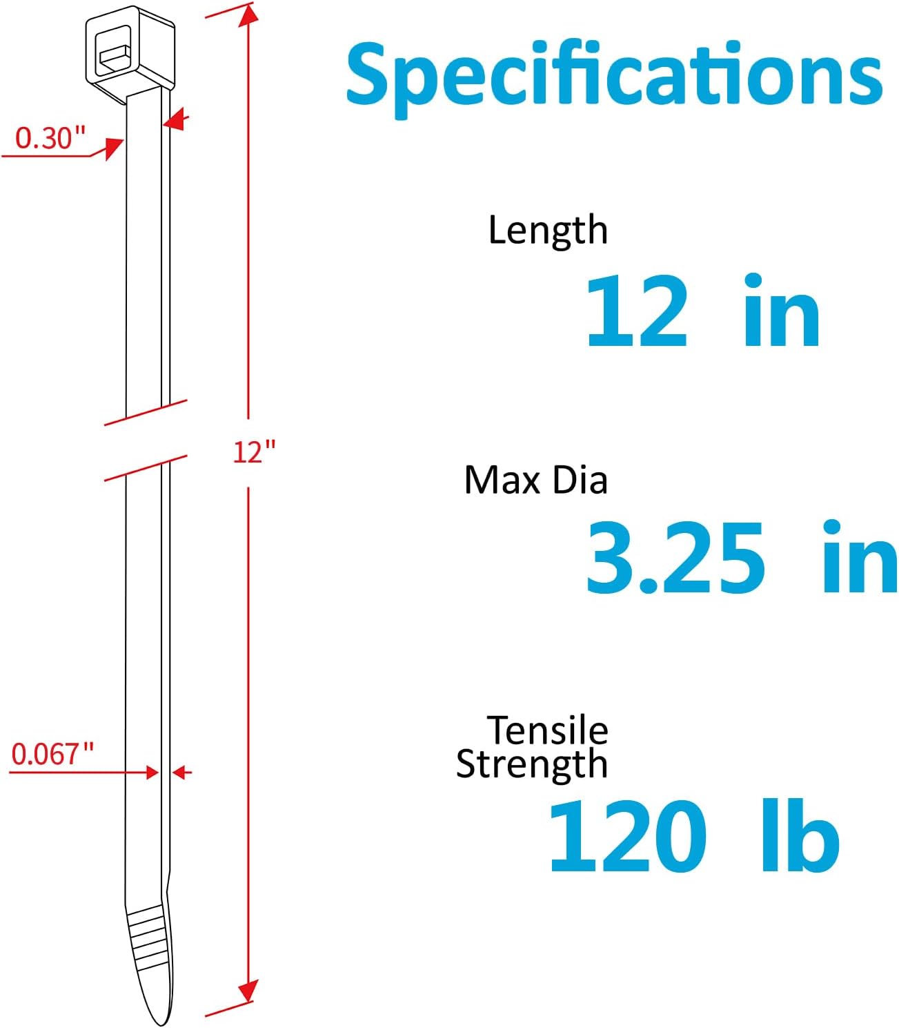 Heavy Duty Zip Ties 12"-Pack of 100
