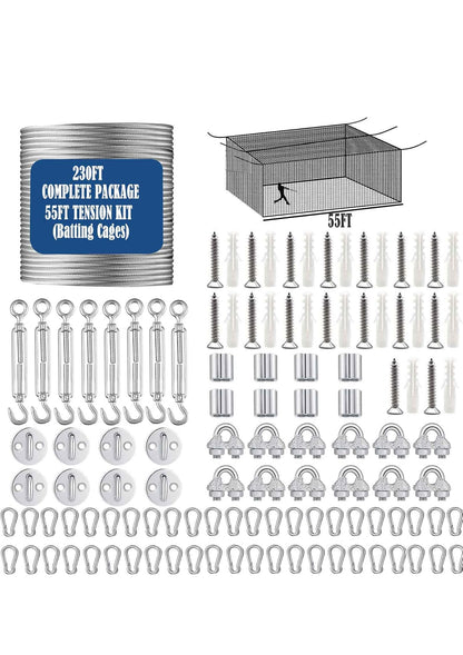 Retractable Batting Cage Netting and Cable Kit 40x12x10