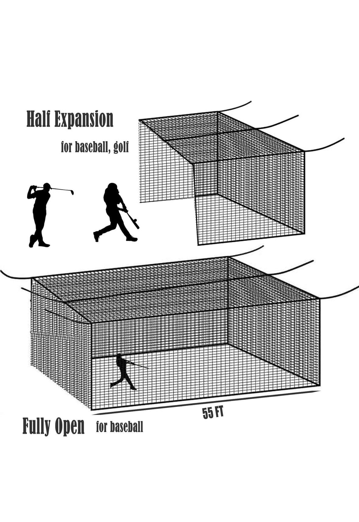 * Retractable Batting Cage for Baseball/Softball/Cricket (Net and Cable Kit)