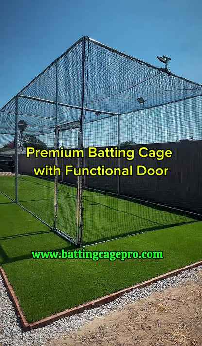*Premium Batting Cage With Functional Door (Free Standing Cage-Net Installed in the Outside of the Frame)